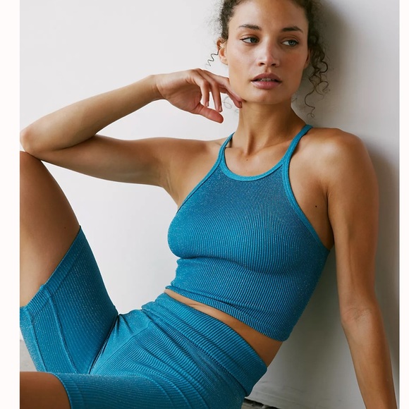 Free People Happiness Runs Lurex Tank & Shorts Set in Off Tropic Lurex XS/S NWOT - Picture 4 of 6